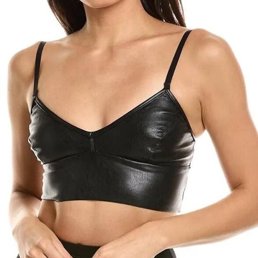 Commando Faux Leather Longline Bralette Black L Coquette Feminine